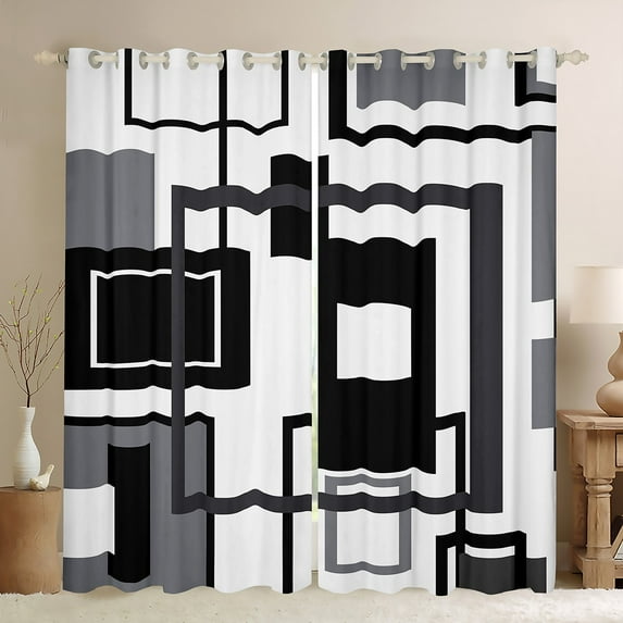 Erosebridal Black White And Grey Window Curtains 38"Wx54"L For Men,Abstract Geometric Blackout Curtains Geometry Square Striped Window Curtains Simple Lines Curtains 2 Panels Modern Bedroom Decor