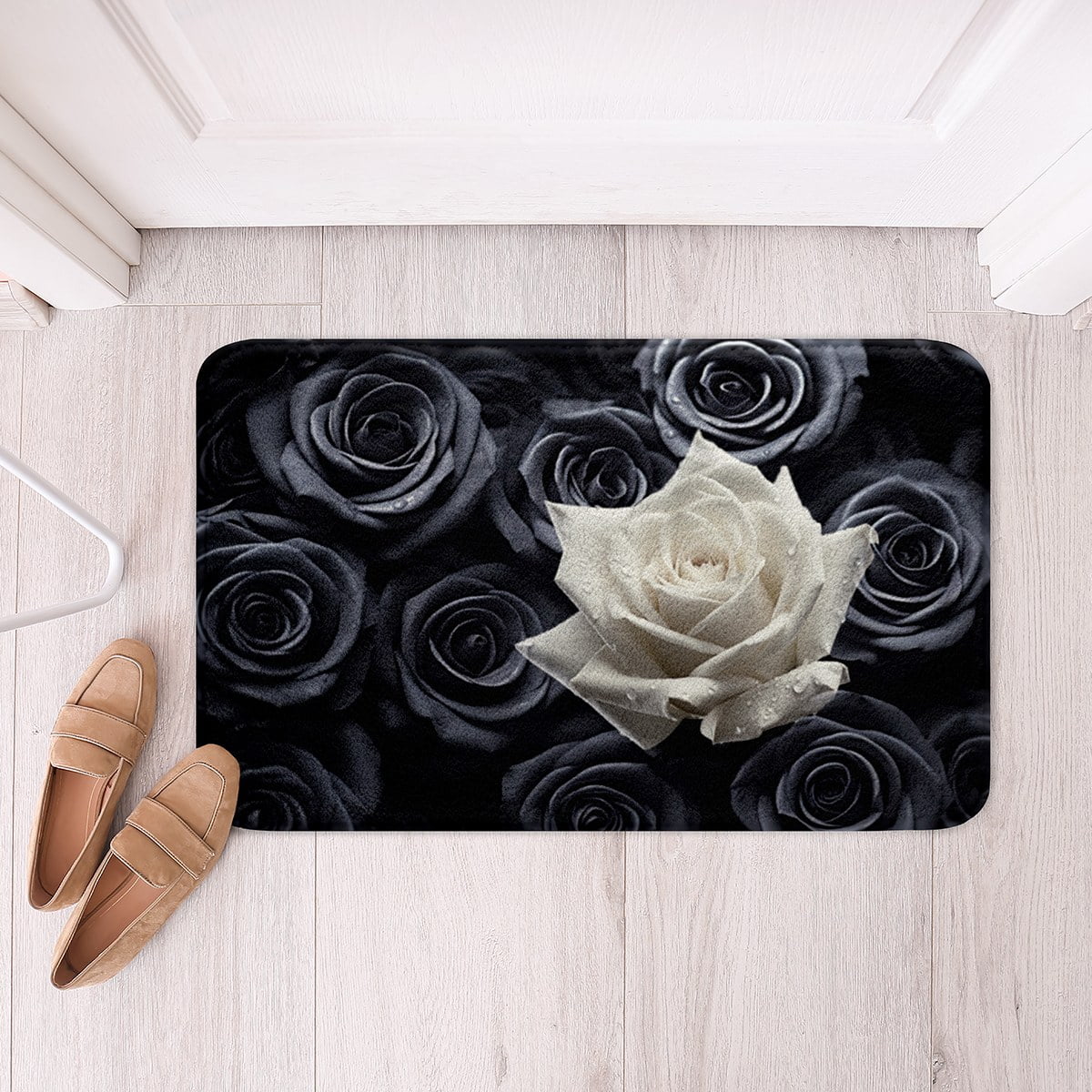YST Black and White Rose Bath Rugs Romantic Flowers Bathroom Rugs,3D Roses Bath Mat for Women