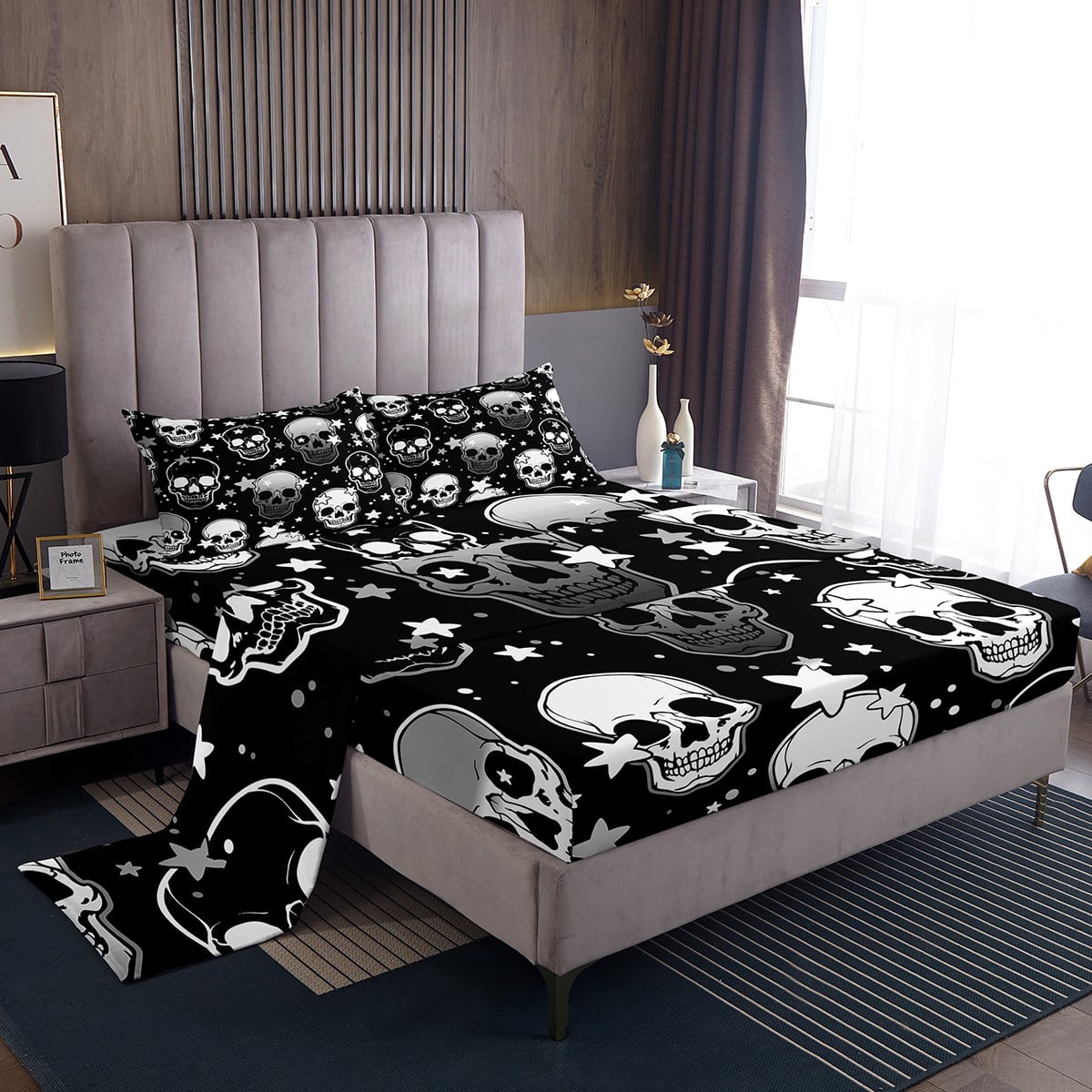 Black White Skull Bed Set Sugar Skull Bed Sheets Set Halloween black-white-skull-bed-set-sugar-skull-bed-sheets-set-halloween
