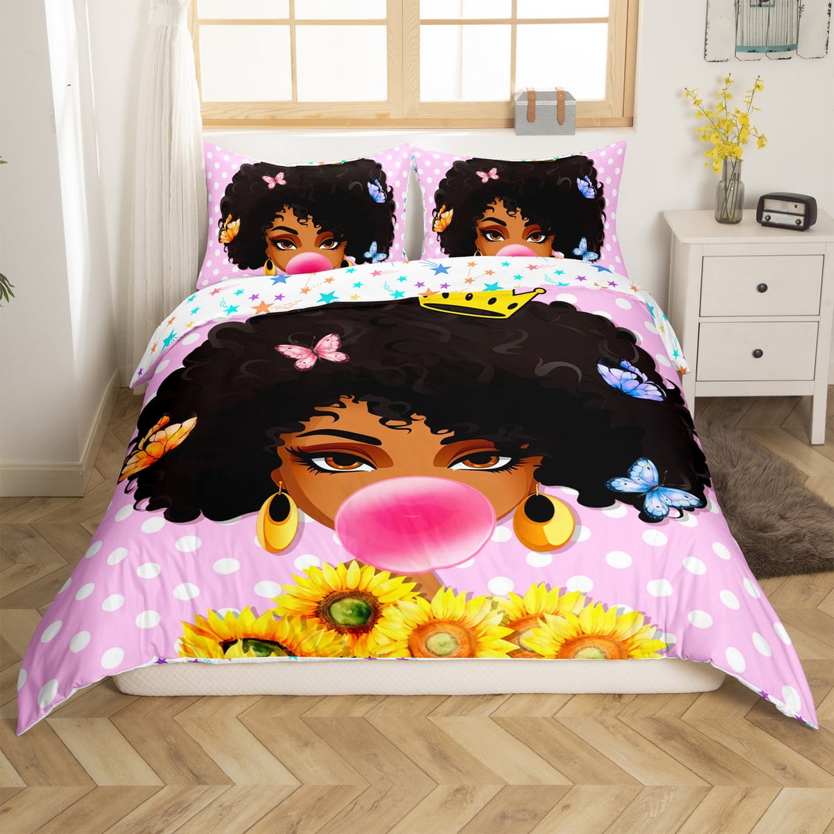 YST Black Women Bed Set for Teens Adults Magical Black Girls Twin Duvet