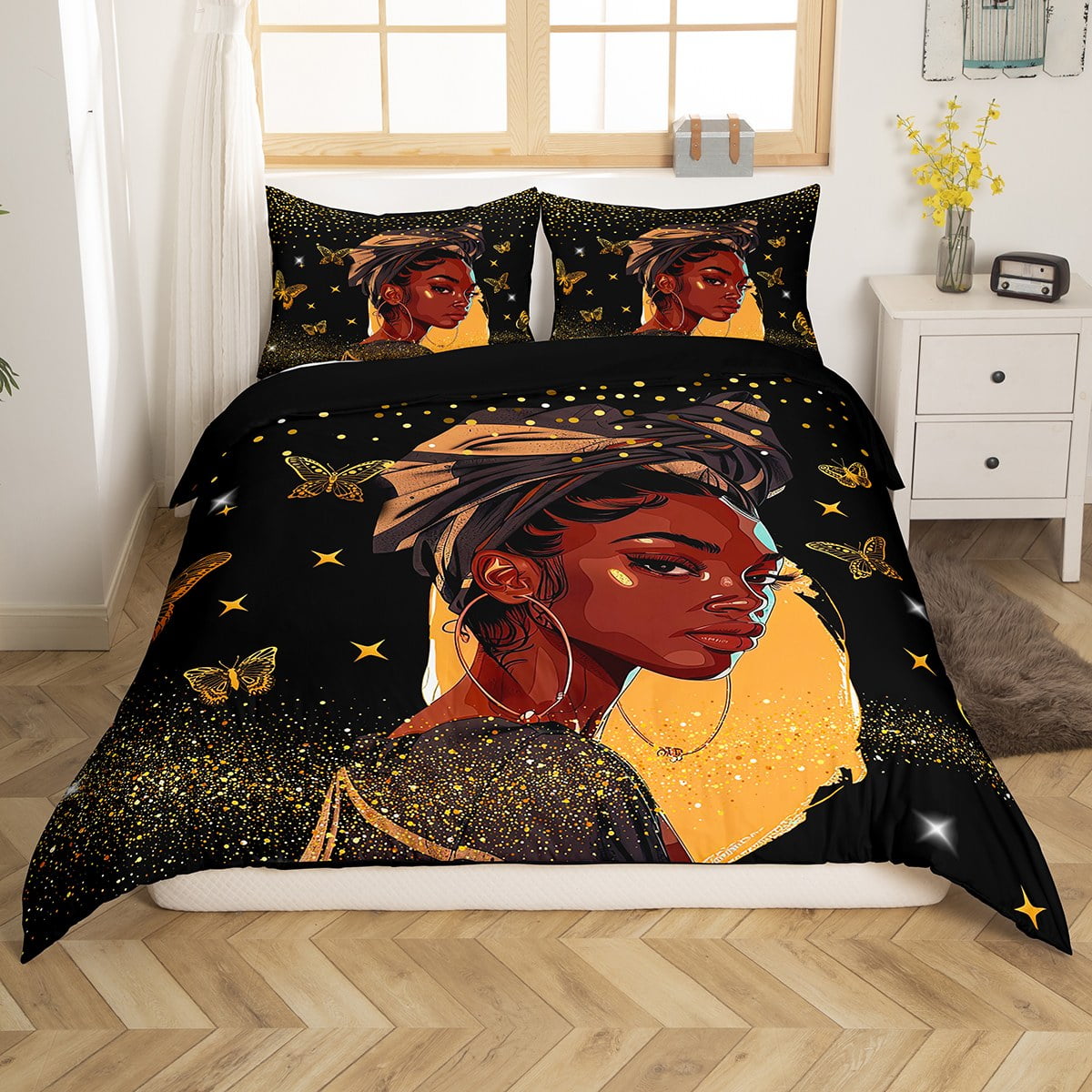 YST Black Women Bedding Sets Twin for Teen Girls Chic Butterfly