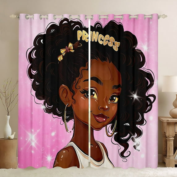 Erosebridal Black Women Curtains & Drapes Melanin Princess Blackout Curtains, Aesthetic Pink Galaxy Curtains Bling Stars Bedroom Curtains, Magical Black Window Drapes