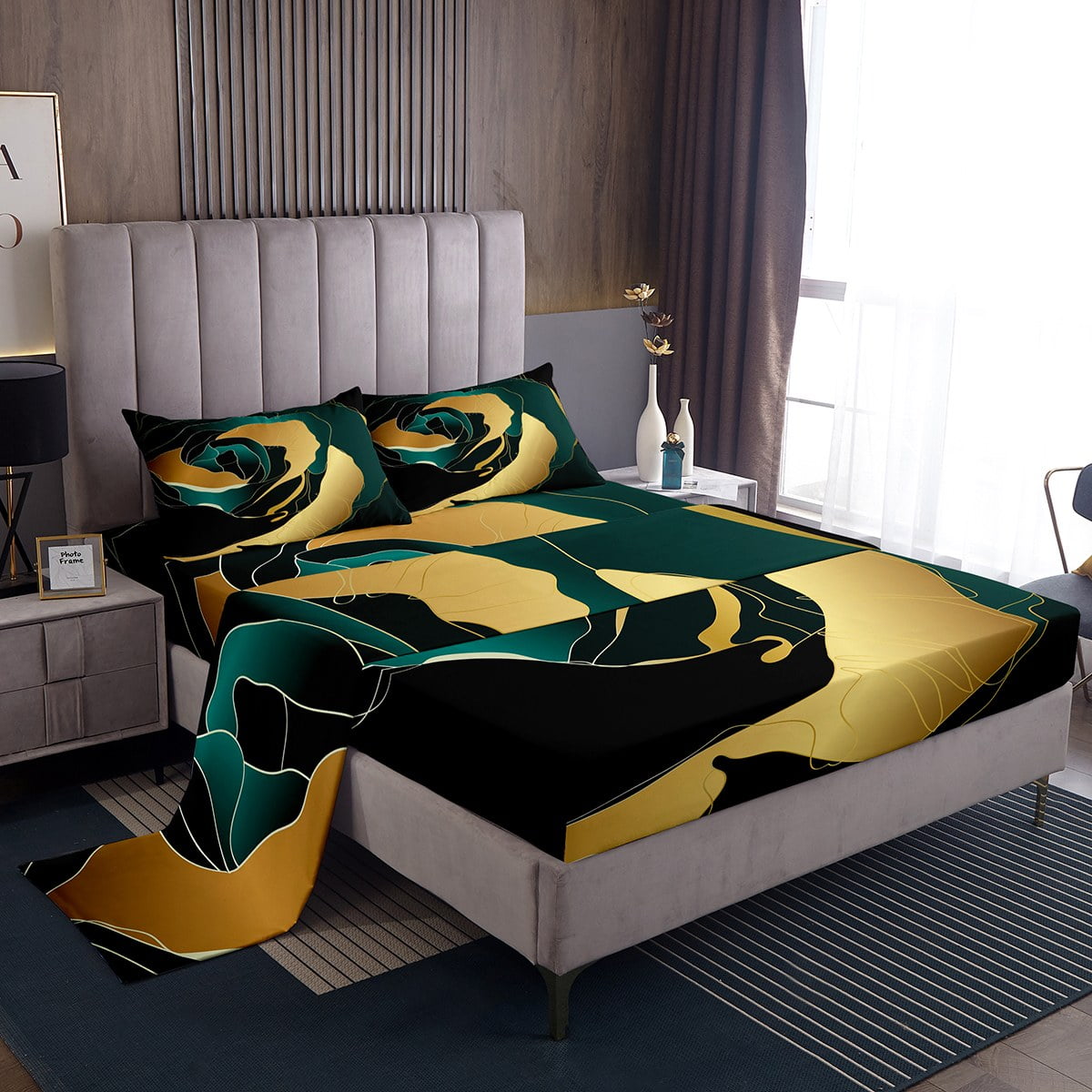 YST Blackish Green Gold Bed Sheets Set Boho Minimalist Twin Size Sheet