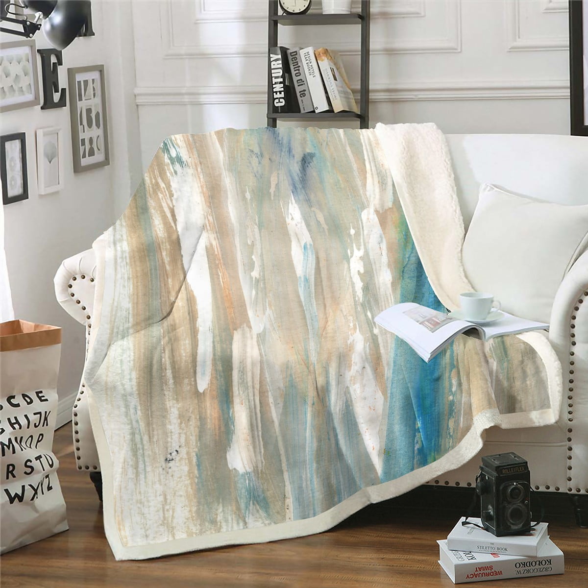 YST Blue Brown Throw Blanket for Couch Ombre Abstract Art Fleece