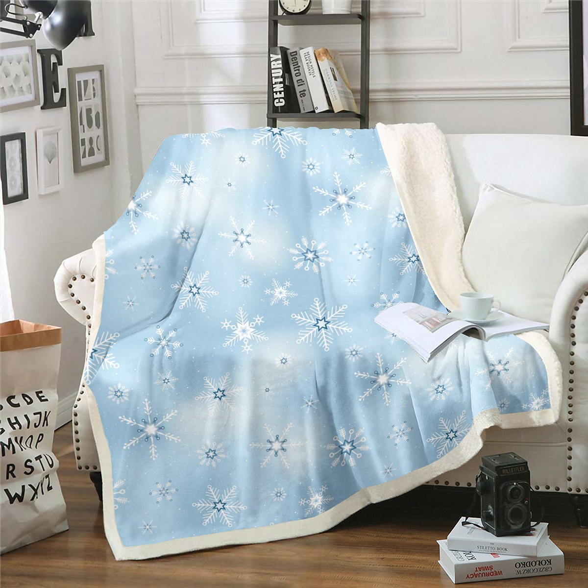 YST Blue Christmas Throw Blanket Snowflake Christmas Celebration Kids 3D Print Fleece Blanket 
