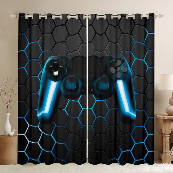 Blue Gaming 30%-50% Blackout Curtains Gamer Curtains Game Home Decor Gamepad Curtains & Drapes Console Game Controller Window Curtains 42Wx63L