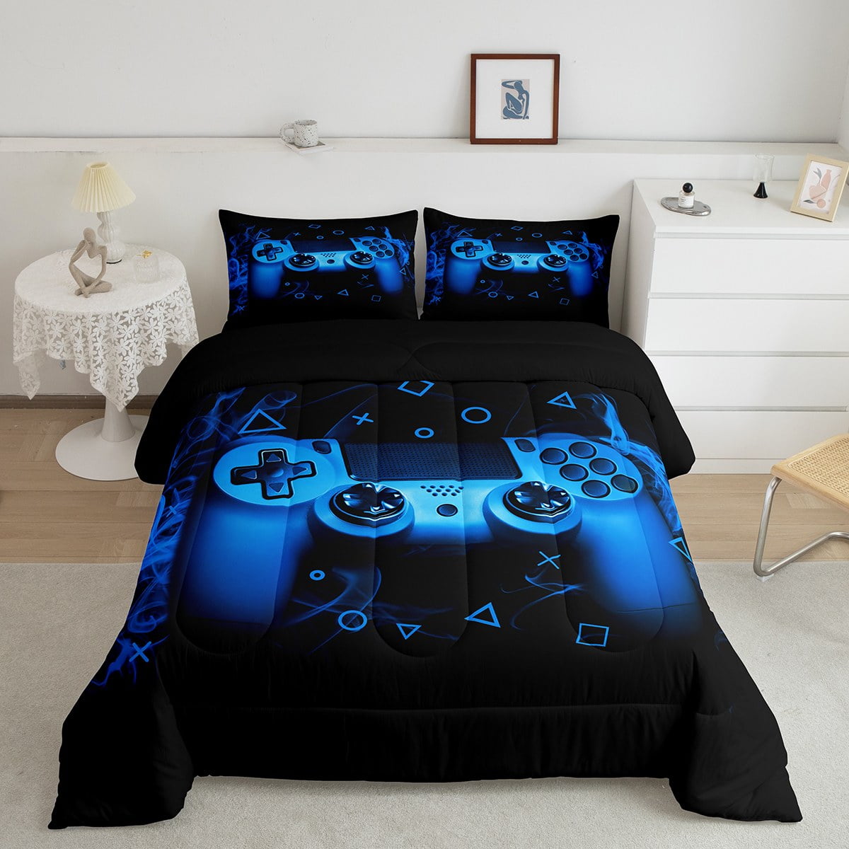 YST Blue Gaming Comforter Set Twin Size Gamer Comforter Teens Boys