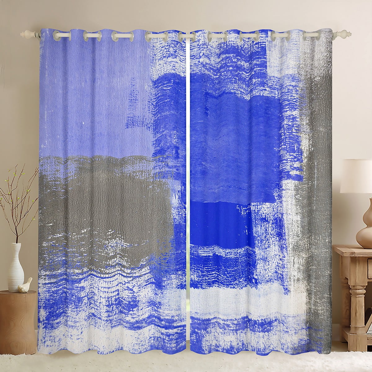 YST Blue and Grey Curtains & Drapes 52Wx84L inch,Contemporary Ombre Window Curtains 2 Panels for ...
