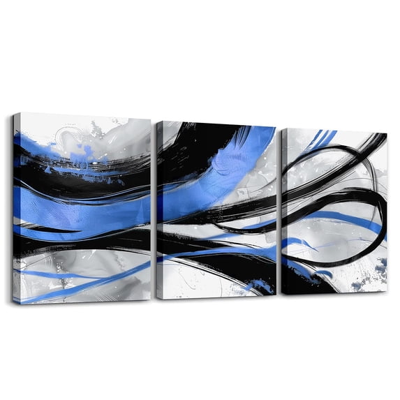 Blue Marbling Canvas Wall Art Watercolor Stone Marble Graffiti Wall Decor 3 Pieces Modern Abstract Aesthetic Poster Prints Geometry Minimalism Artwork Pictures for Bedroom 12"X16"X3Pcs