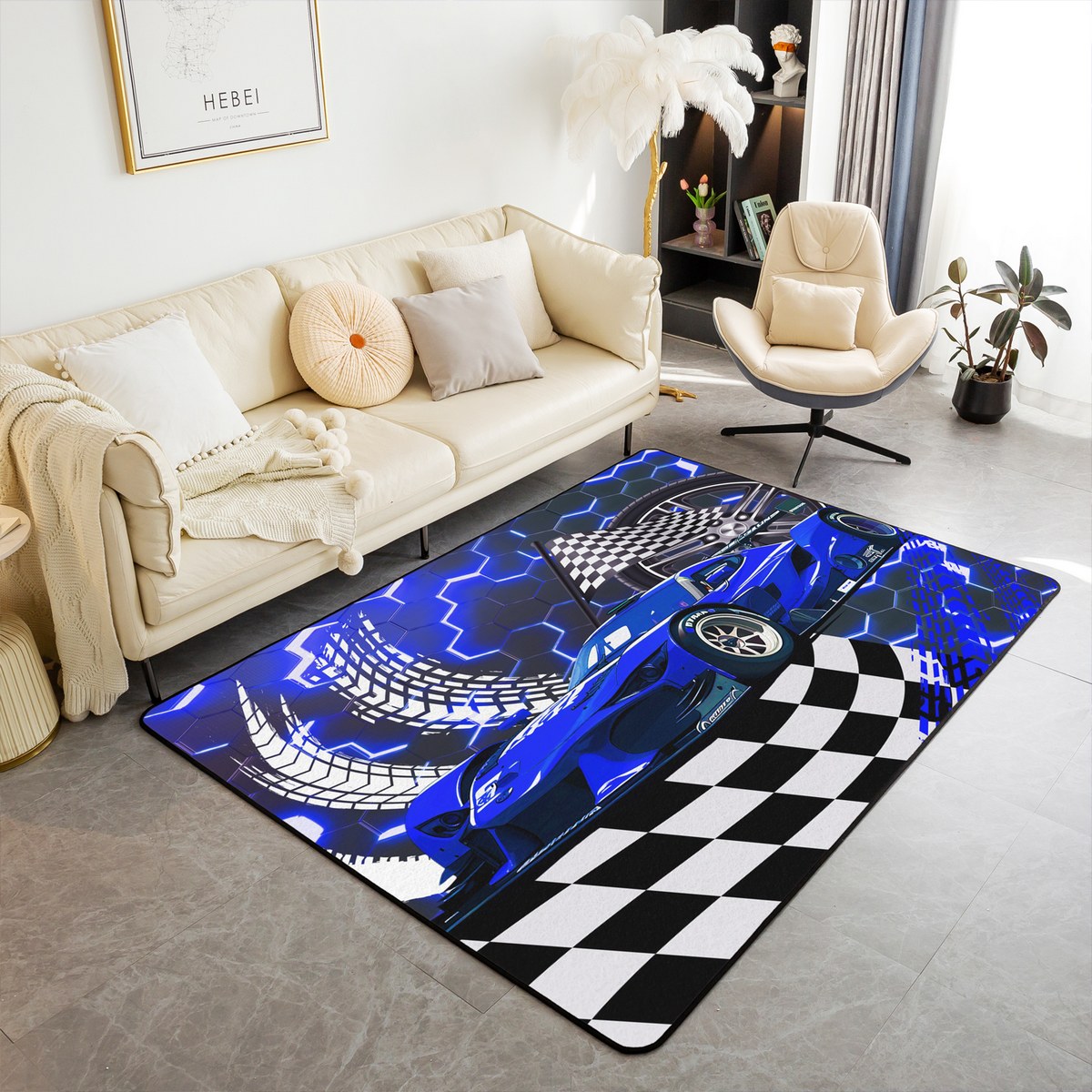 Blue Neon Honeycomb Area Rug 3x5,Cool Sports Car Rug,Glitter Beehive ...