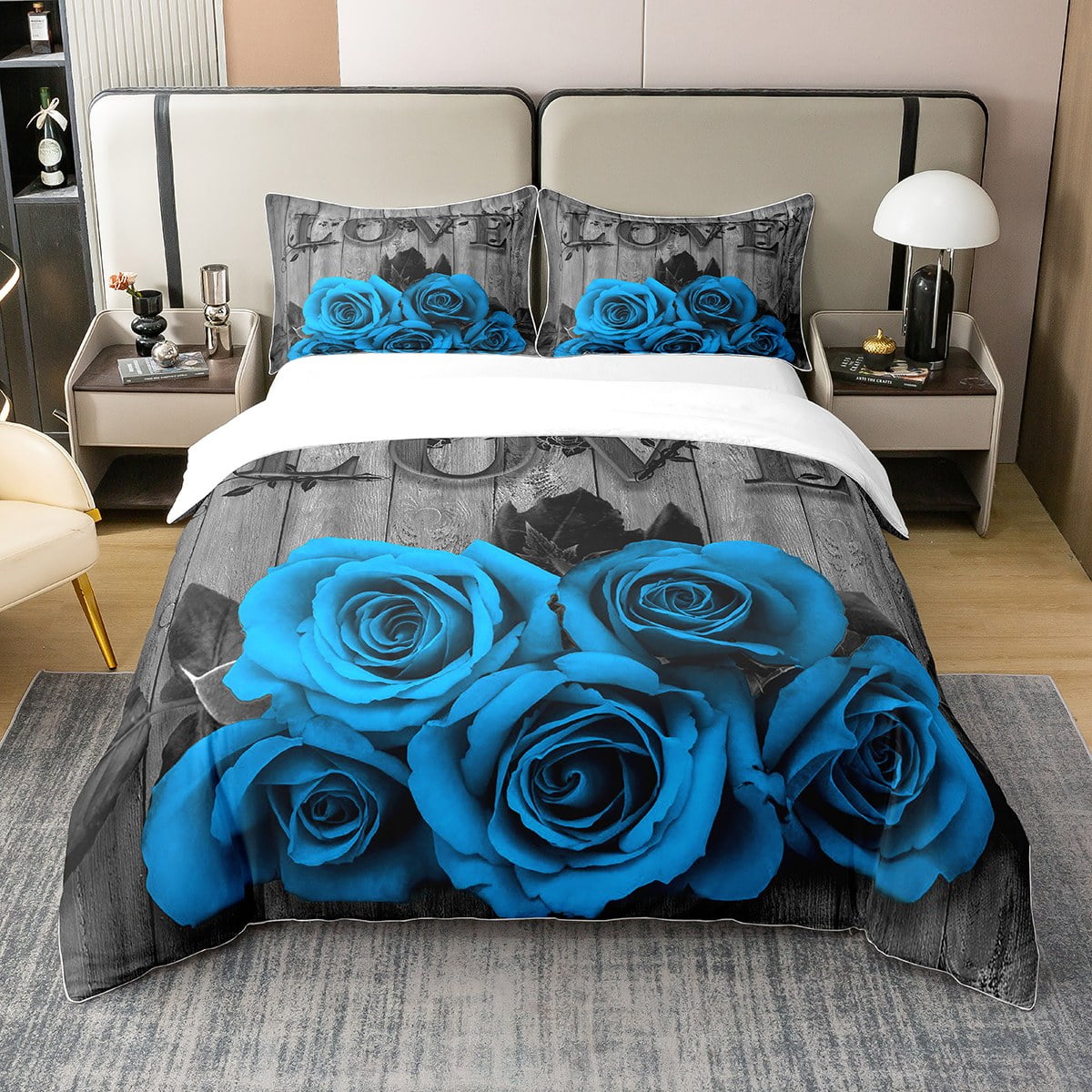 YST Blue Rustic Rose Floral 100 Cotton Duvet Cover Twin,Valentine'S