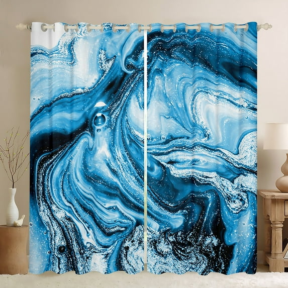 Blue Tie Dye 30%-50% Blackout Curtains Navy Gradient Ombre Curtains & Drapes, Watercolor Marble Curtains Aesthetic Marbling Black Out Curtains, Mountain Fuild Print Window Drapes