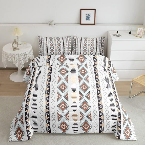 Erosebridal Bohemian Comforter Set Boho Aztec Striped Bedding Set for Teens,Tribe Geometry Triangle Duvet Insert Mexican Style Bed Quilt Bohemian Style Room Decor King,Southwestern Decor