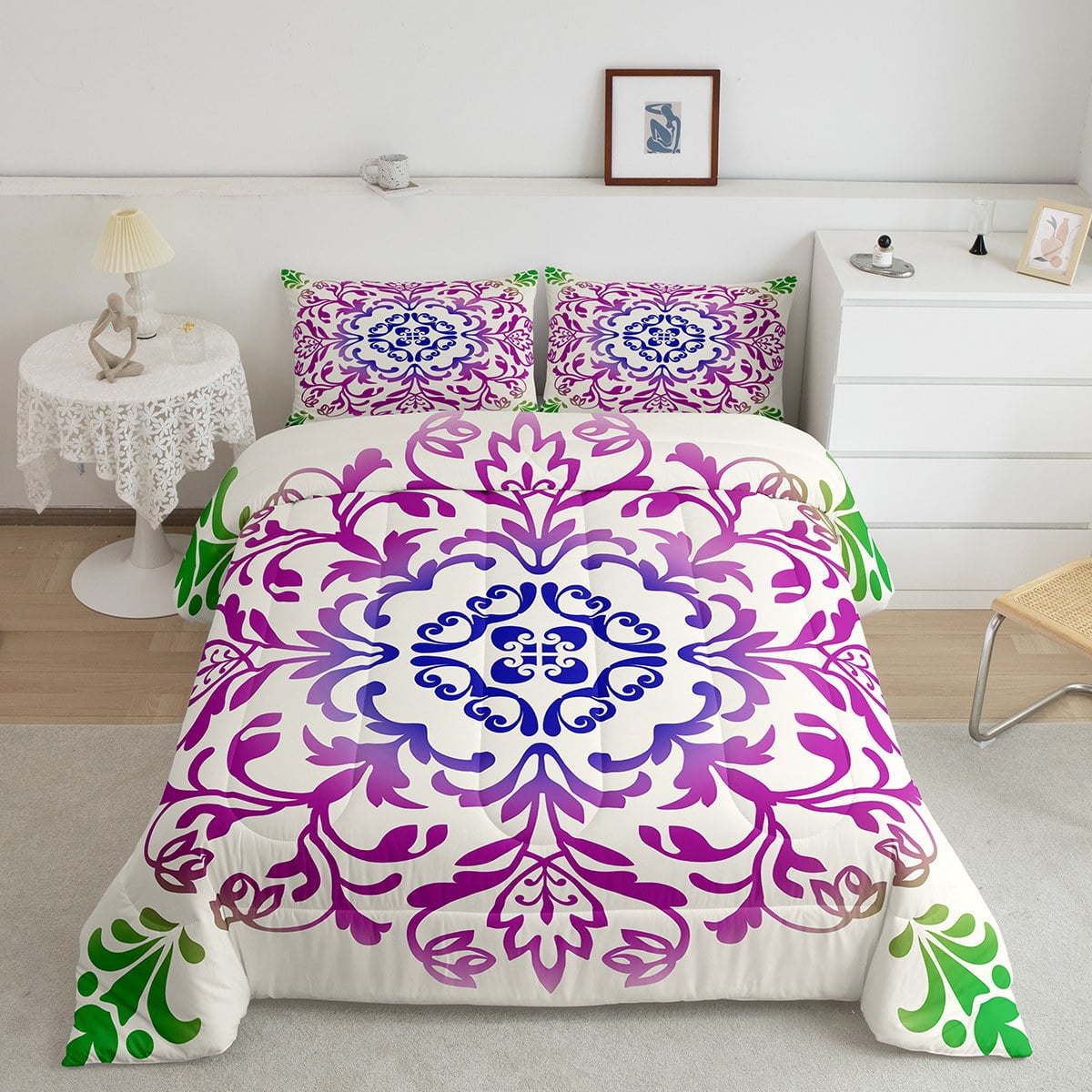 YST Bohemian Comforter Set Twin,Chic Floral Bedding Set,Boho Flower ...