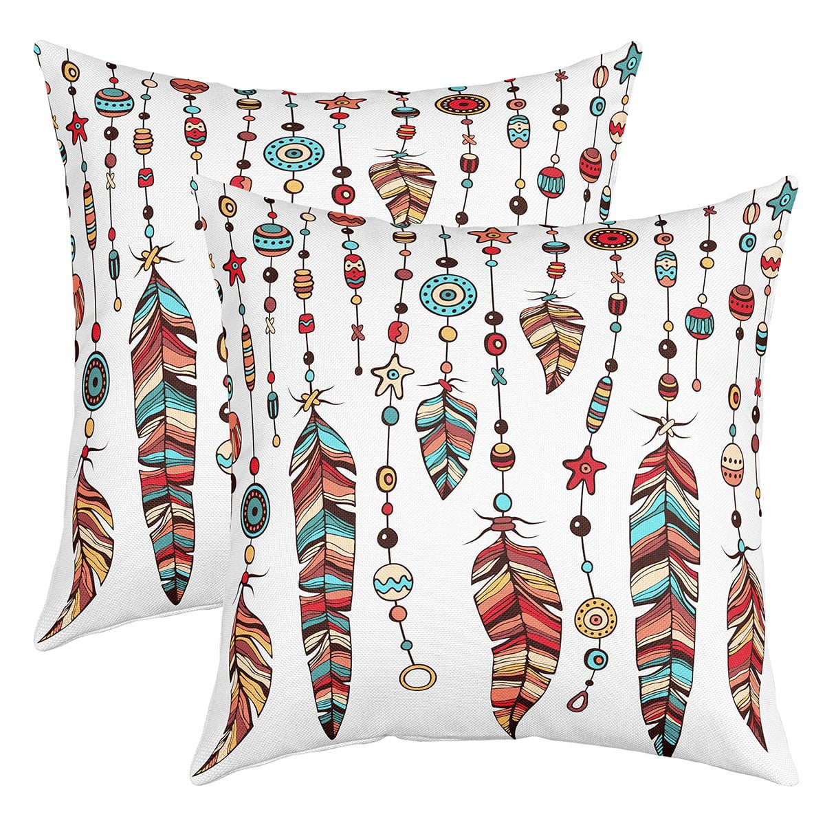 YST Bohemian Cushion Covers 24x24 inch set of 2,Ethnic Tribe Feather