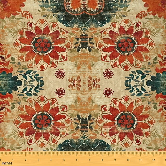 YST Bohemian Groovy Fabric by the Yard for Girls,Vintage Daisy Flowers