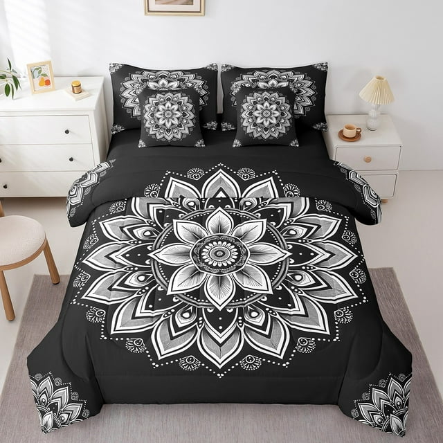 YST Bohemian Mandala Full Comforter Set 7Piece Aesthetic Floral