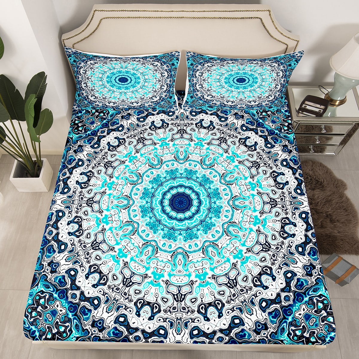 YST Bohemian Paisley Queen Sheets Hippie Mandala Bed Sheets, Vintage Persian Fitted Sheet Boho