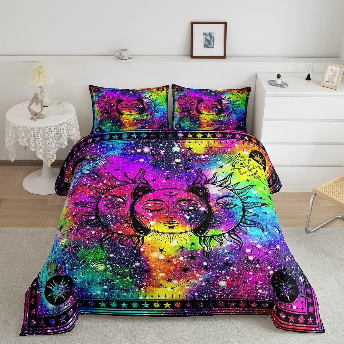 YST Bohemian Sun Moon Comforter Boho Hippie Bedding Set Twin 2 Piece