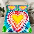 thumbnail image 1 of Erosebridal Bohemian Twin Fitted Sheet Rainbow Tie Dye Sheets, Love Heart Print Bed Sheets Green Blue Ombre Bed Cover, Yellow Red Gradient Bed Set Watercolor Art Decor (Deep Pocket), 1 of 5
