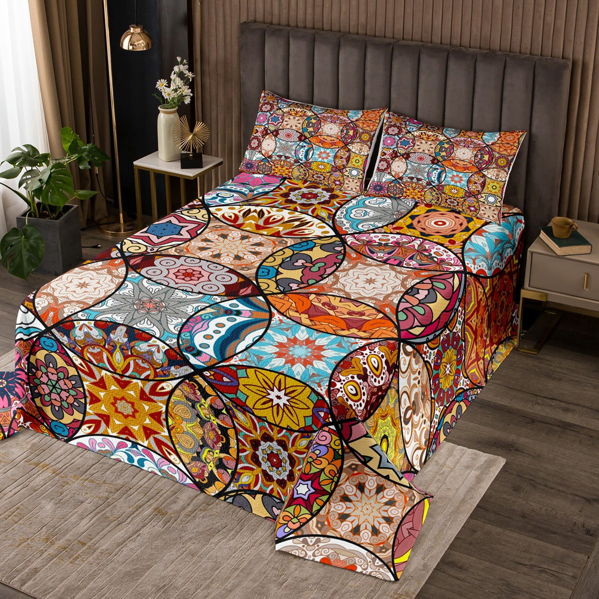 Erosebridal Boho Bedspread Set Exotic Flowers Quilt Set Bohemian Aztec ...