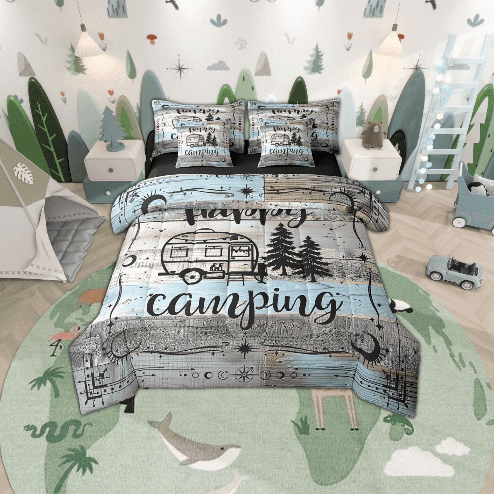 Erosebridal Boho Camper Decor Comforter Set 7 Piece King Happy Camping ...