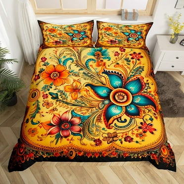 Erosebridal Boho Floral Comforter Cover Bohemian Flowers Bedding Set Twin, Vintage Classical Duvet Cover for Women Men Adults Soft Lightweight Boho Bed Cover for All Season