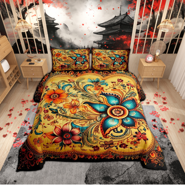 Erosebridal Boho Floral Comforter Set Bohemian Flowers Bedding Twin, Vintage Classical Bedding Comforter Sets for Women Men Adults Soft Lightweight Boho Duvet Set for All Season