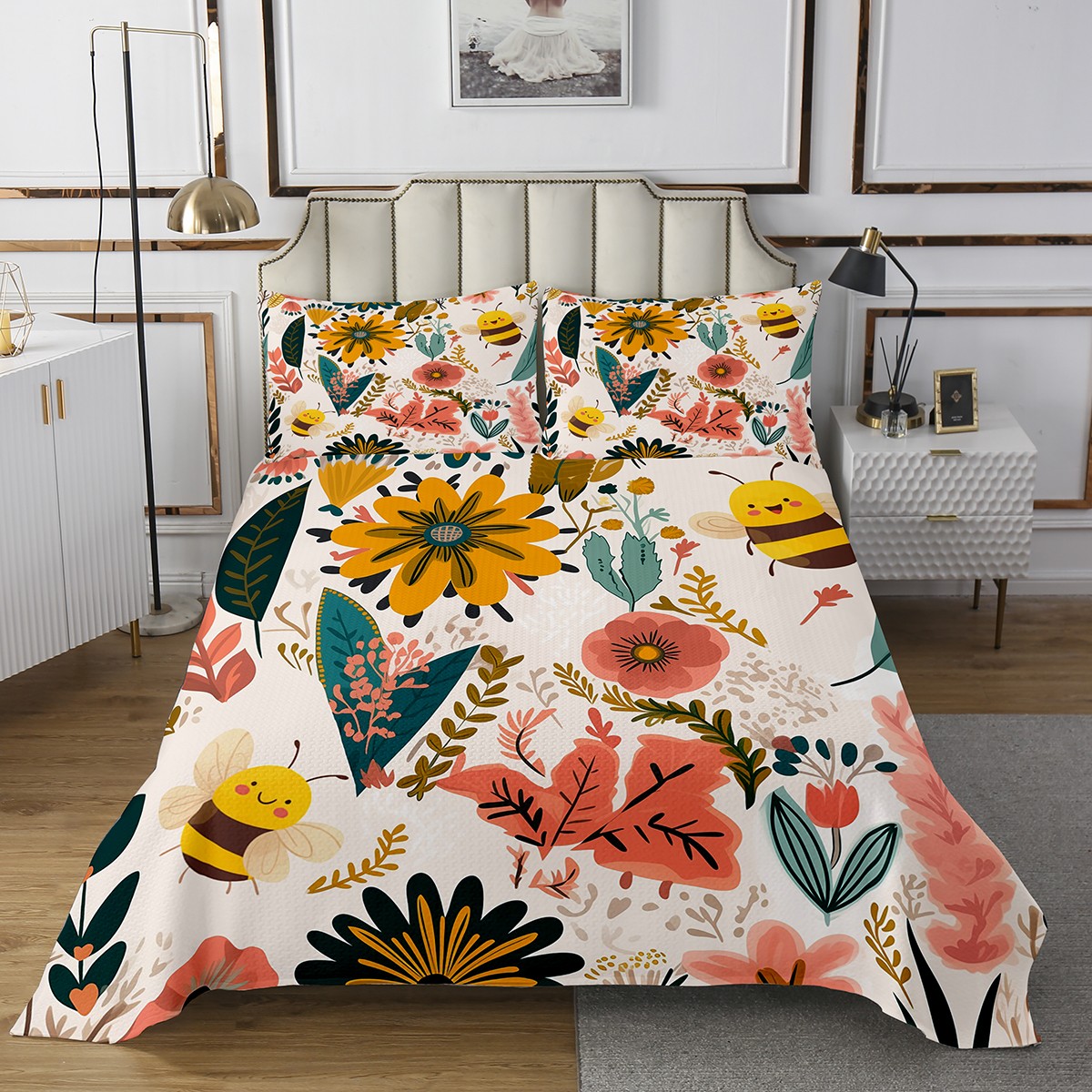 YST Boho Floral Coverlet Twin Size Tropical Leaves Bedding Set For yst-boho-floral-coverlet-twin-size-tropical-leaves-bedding-set-for