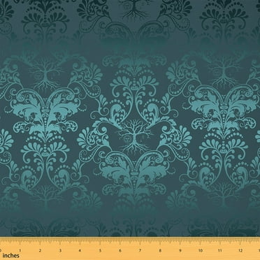 Erosebridal Boho Floral Damask Upholstery Fabric by the Yard Retro European Patterns Decorative Fabric for Women Men Black Green Gothic Damask Indoor Outdoor Fabric for Quilting Sewing,1 Yard