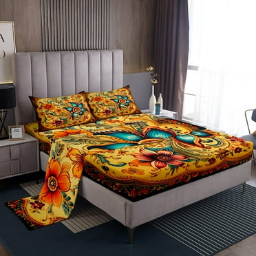 YST Boho Floral Sheet Set Bohemian Flowers Sheets Twin, Vintage Classical Bed Sheets Set for Women Men Adults Soft Lightweight Boho Top Fitted Sheet for All Season