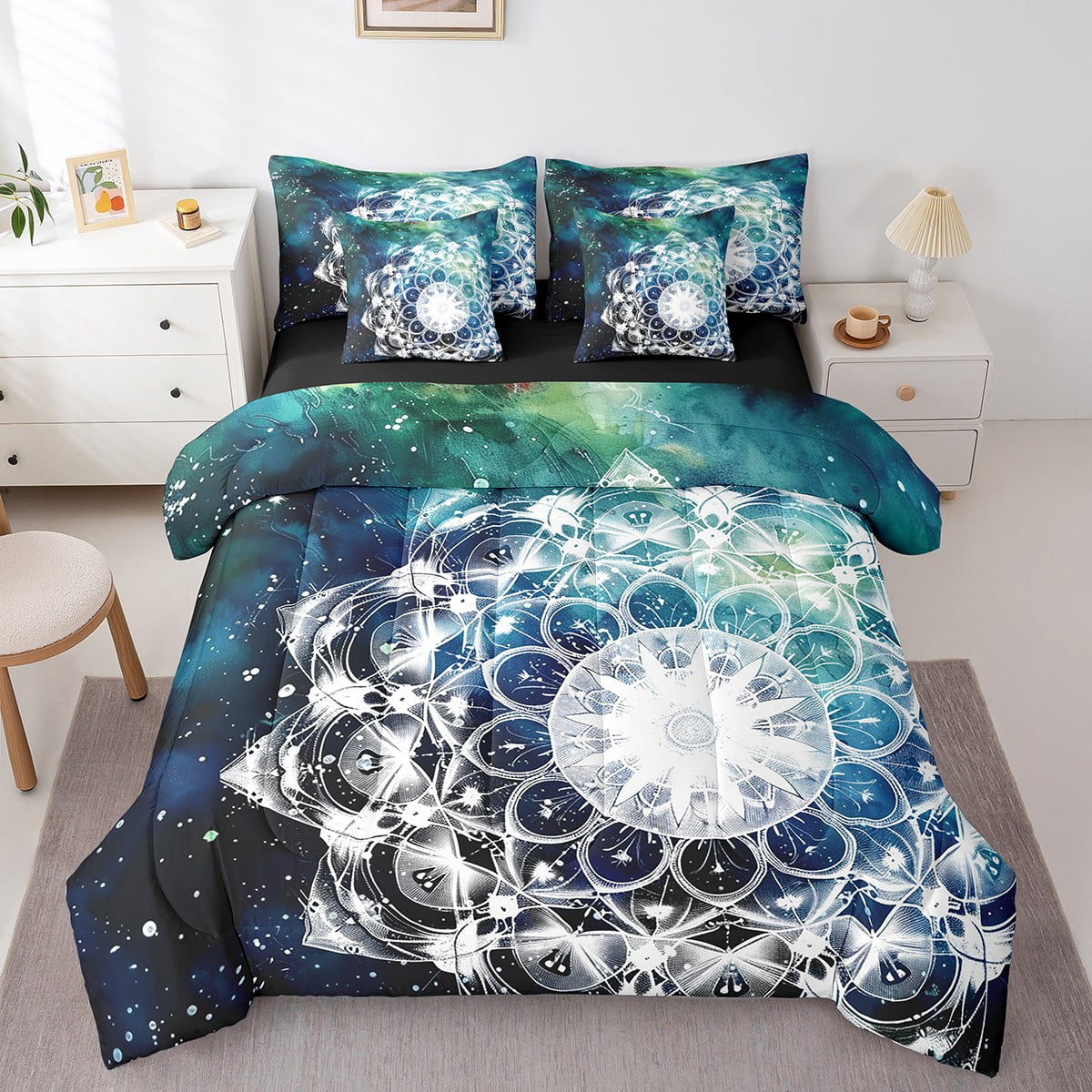 Erosebridal Boho Flowers 7 Piece Comforter Set King,Ombre Outer Space ...