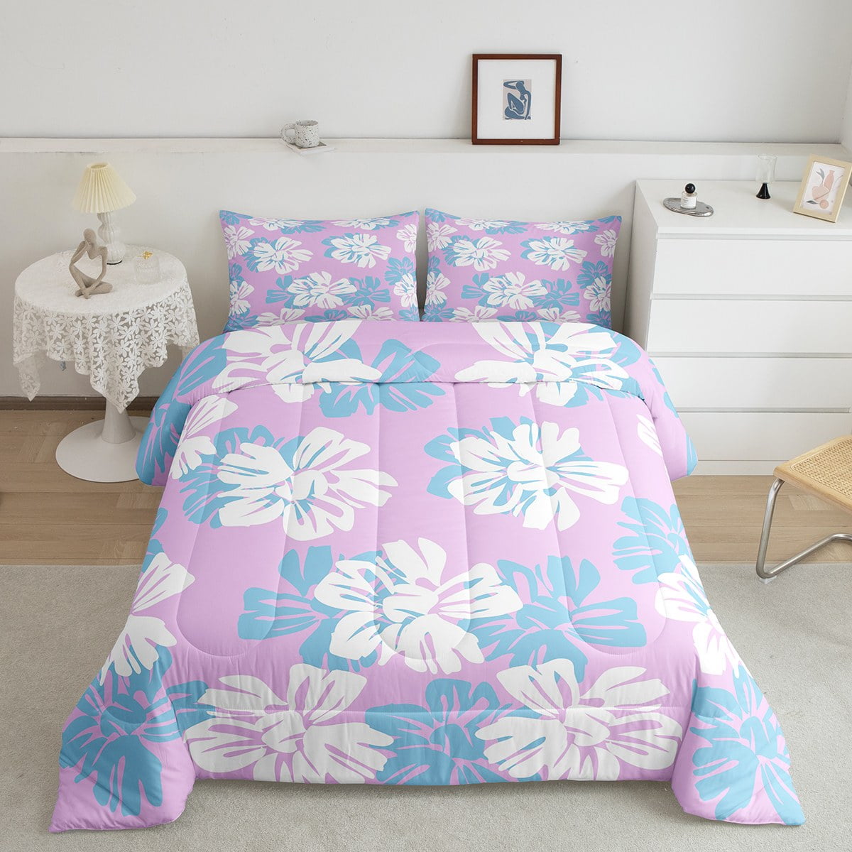 Erosebridal Boho Flowers Bedding Room Decor for Teen Blue and White ...