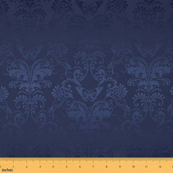 Boho Geometry Fabric By The Yard,Victorian Baroque Upholstery Fabric for Man,Exotic Butterfly Floral Decorative Fabric,Gothic Style Indoor Outdoor Fabric,Grey Blue,3 Yards