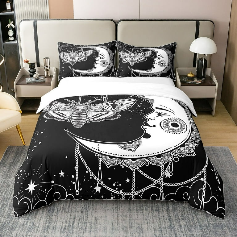 Fa top g 3pcs Comforter set Bedding set Moon phase Quilt set Black and white For Kids Bedroom with Pillowcases warm Soft Twin/Full/Queen/King