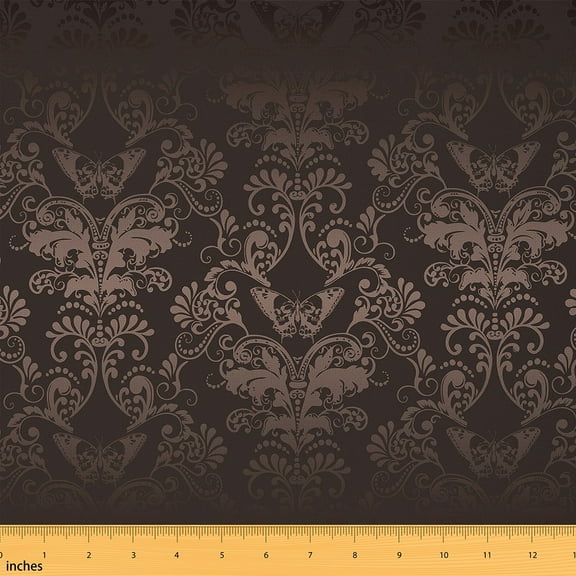 YST Boho Print Fabric By The Yard,Exotic Animal Upholstery Fabric for Woman,Vintage Butterfly Floral Decorative Fabric,Gothic Style Indoor Outdoor Fabric,Brown Grey,1 Yard