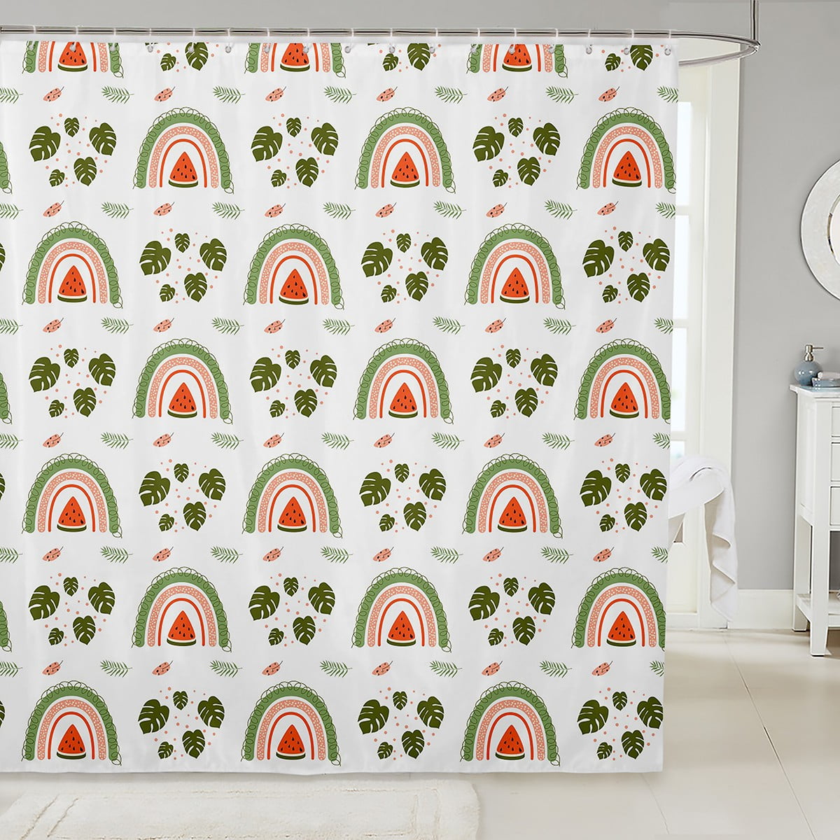 YST Boho Rainbow Bathroom Shower Curtain Sets Cute Watermelon Shower
