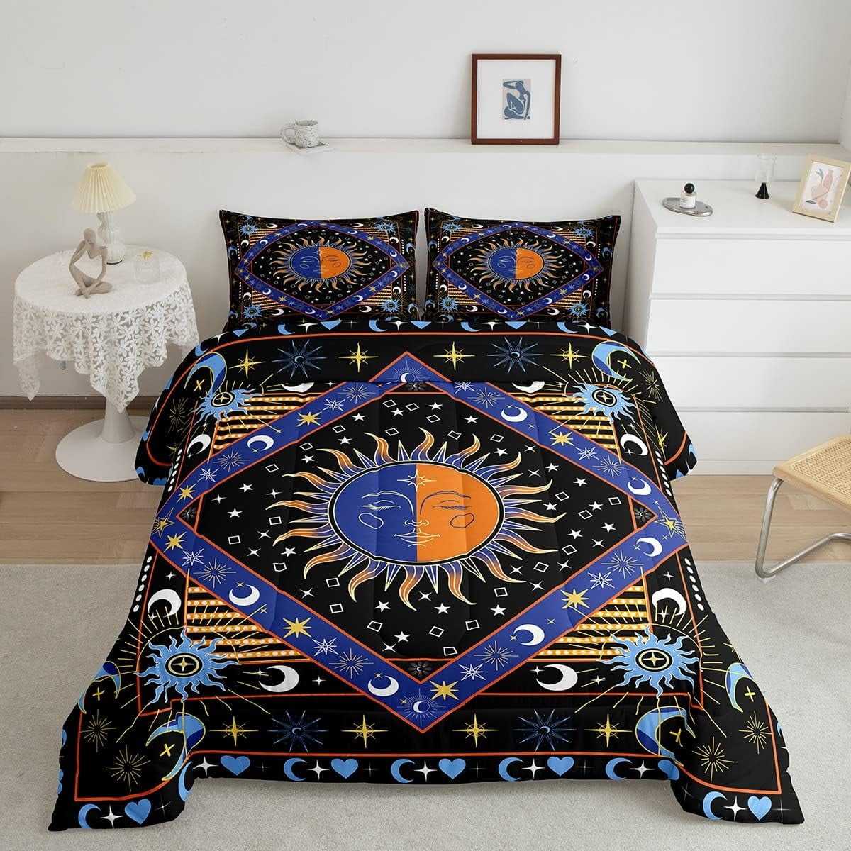 YST Boho Sun Moon Bedding Set Queen Bohemian Hippie Bedding Comforter