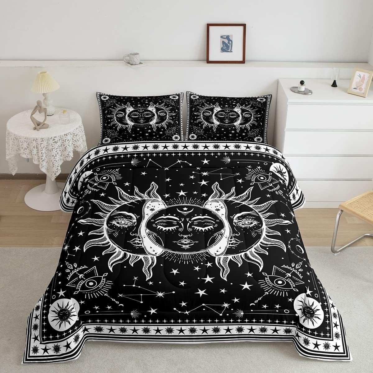 YST Boho Sun Moon Comforter Set Full 3 Piece Hippie Bedding Set