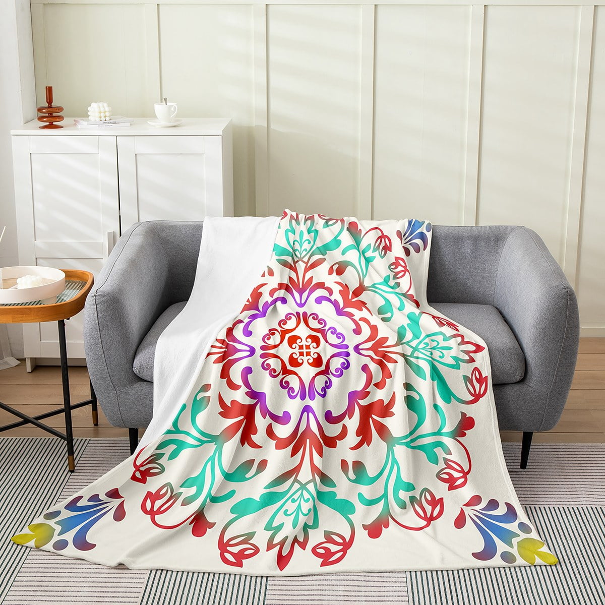 Boho Throw Blanket Ombre Floral Fleece Blanket Twin 60x80 inch Bohemian ...
