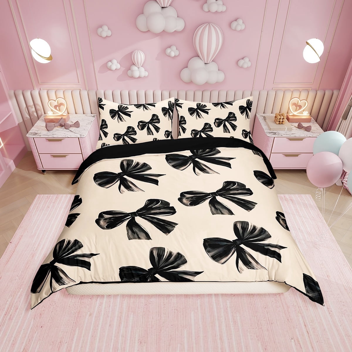 Bow Bedding Set Twin Black Bow Tie Comforter Cover Teen Adults Room Decor,Watercolor Bowknot Duvet Cover Black White Simple Decor Bedspread Cover