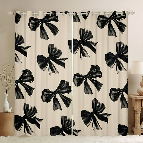 Bow Curtains & Drapes 52"Wx63"L Black Bow Tie Window Curtains Teen Adults Room Decor,Watercolor Bowknot 30%-50% Blackout Curtains Black White Simple Decor Window Treatments 2 Panels