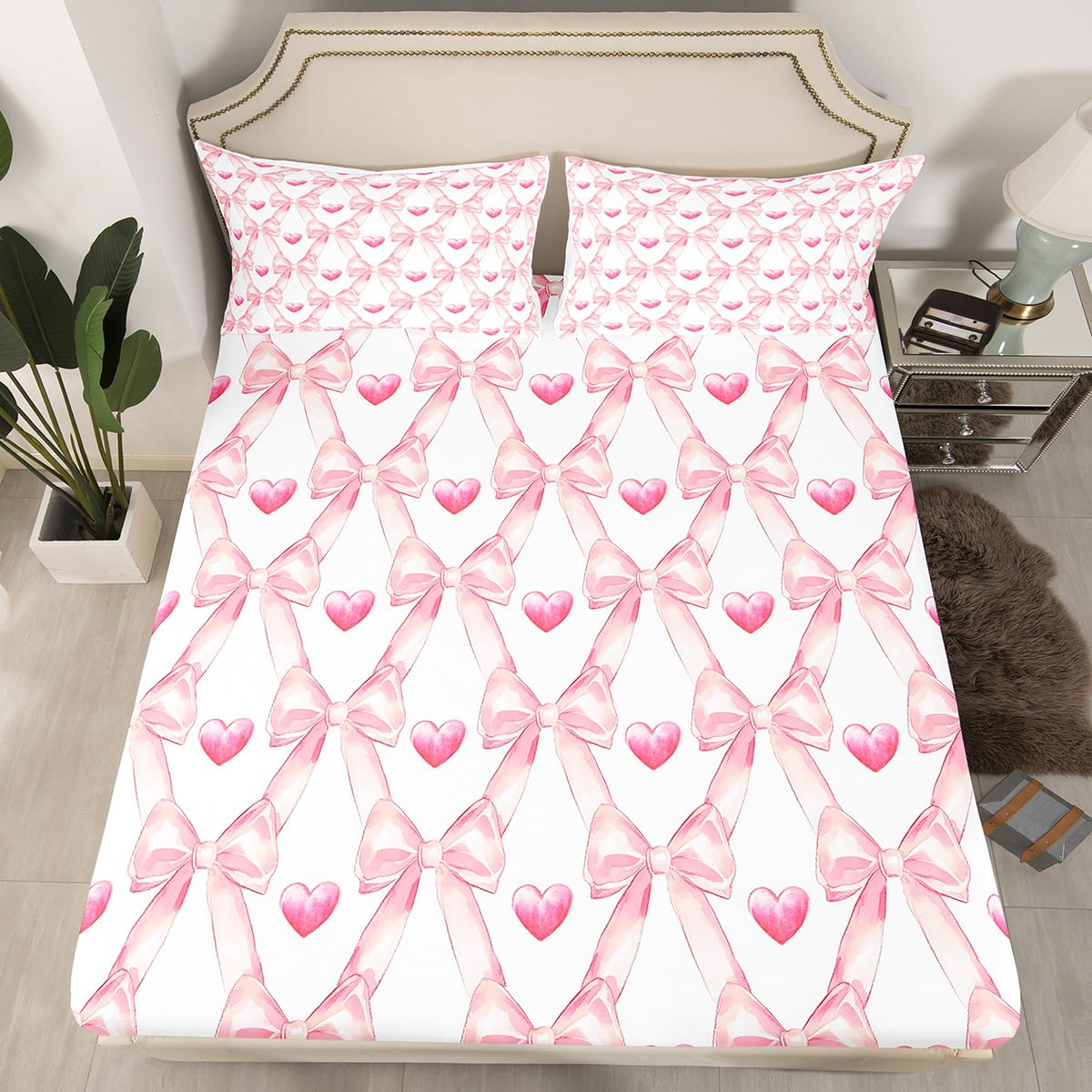 Bowknot Bedding Set Twin Size Teen,Dreamy Princess Style Bed Sheets