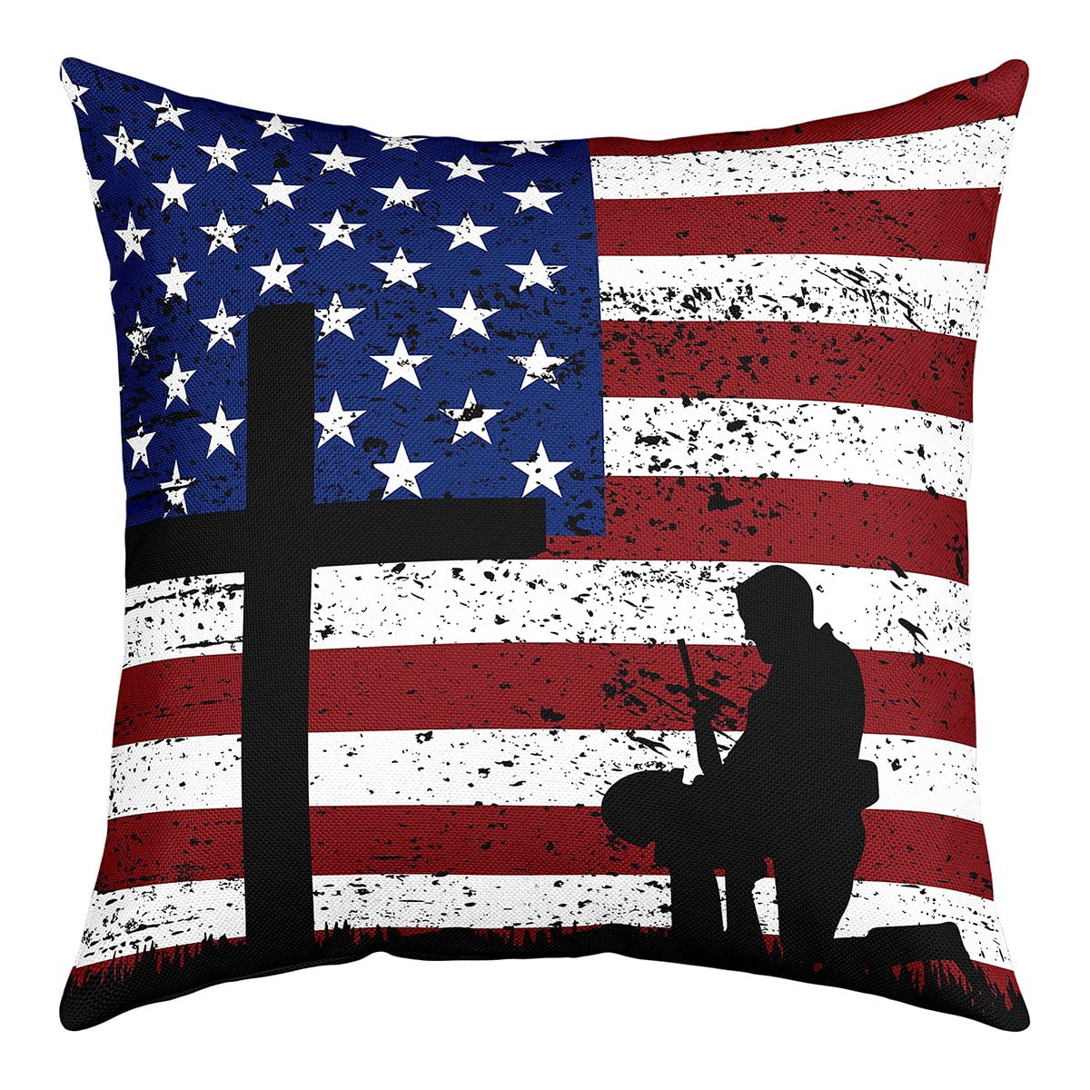 YST Boys American Flag Cushion Cover Army Soldier Silhouette Throw