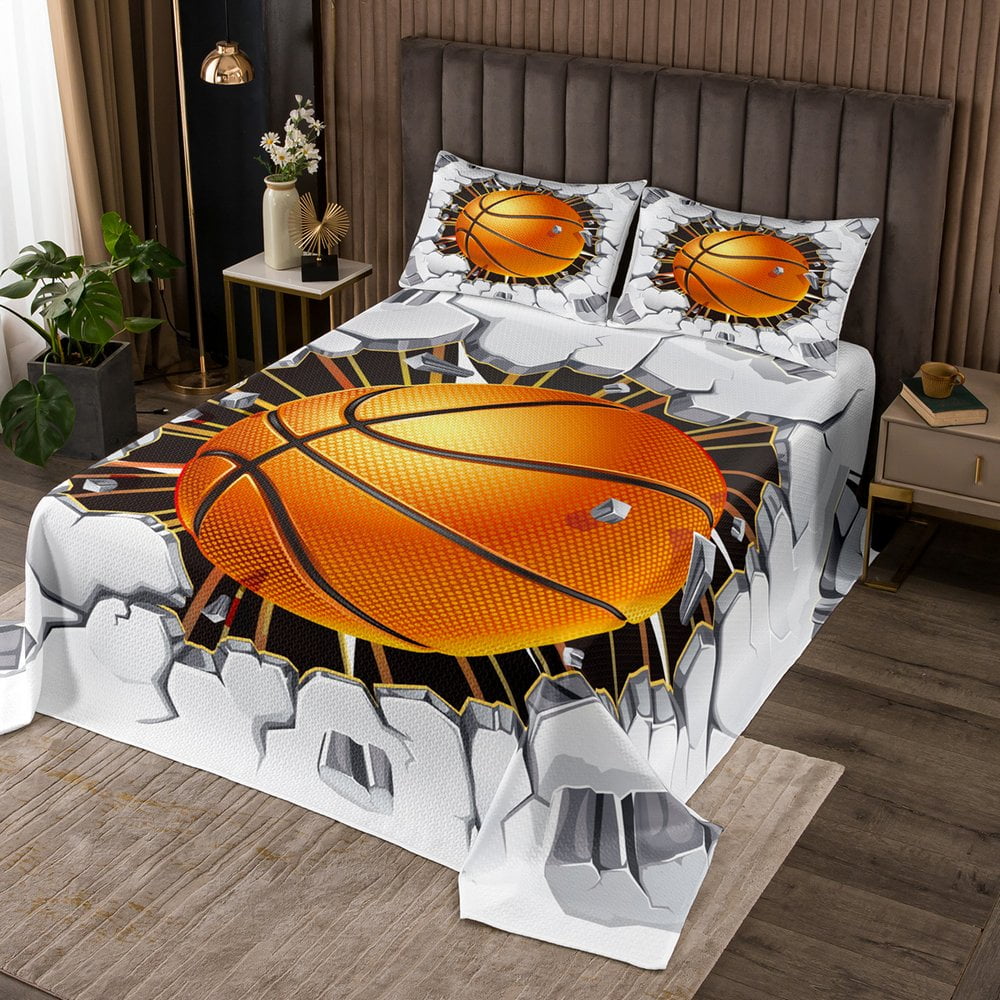 YST Boys Basketball Bedspread Twin Size for Kids Teen Sports Quilt Set