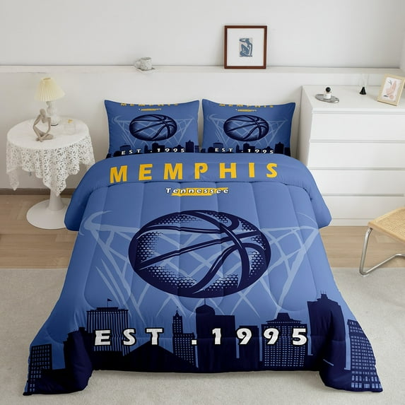 Erosebridal Basketball Comforter King,Bedding Set for Team,Sports Theme Quilt,Ball Game Down Comforter with 2 Pillowcases Bedroom Decor,Memphis