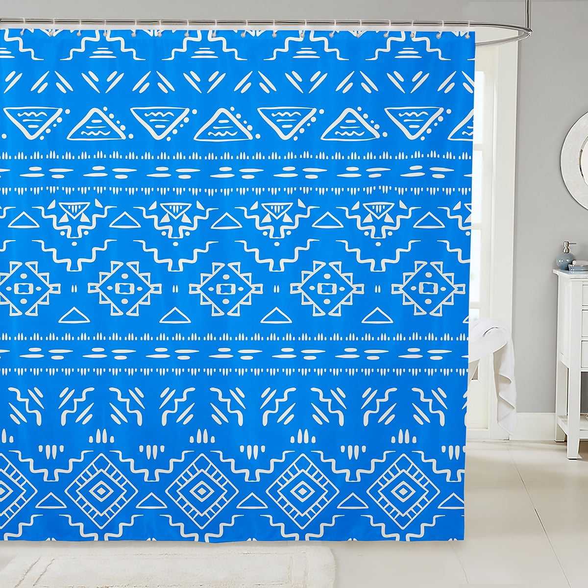 YST Boys Blue Boho Shower Curtain 72"Wx84"L Tribal Western Aztec