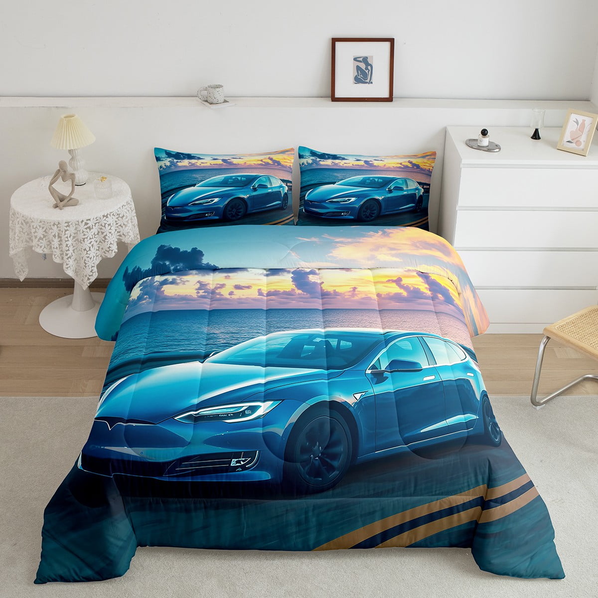 YST Boys Car Bedding Full Size Cool Auto Vehicles Comforter Set, Racing