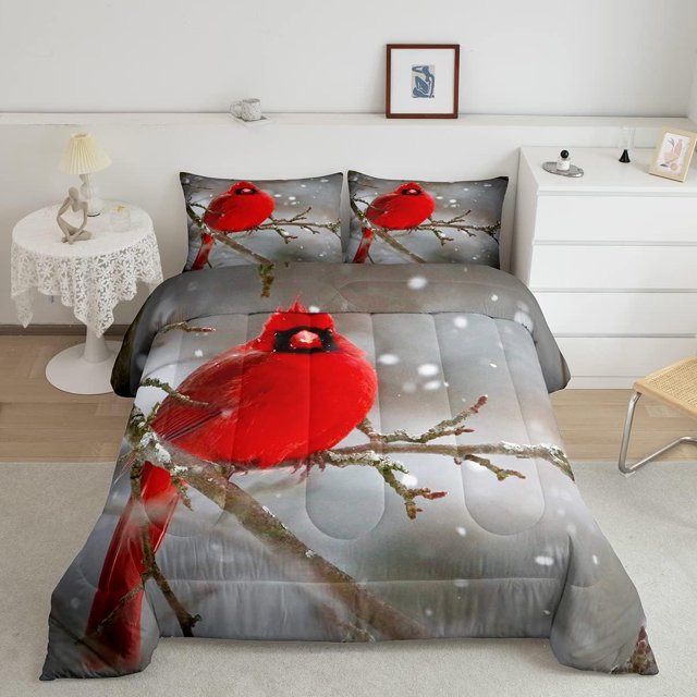 YST Boys Cardinals Comforter Set Queen Size,Red Sparrows Duvet Insert