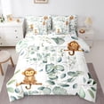 thumbnail image 1 of Cartoon Animal Bed in a Bag 7-Piece Kawaii Monkey Bedding Set, Spring Plant Full Comforter Set Woodland Wildlife Bedding Comforter Sets, Botanical Green Eucalyptus Bed Set, 1 of 6